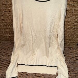 Theory Cream Long Sleeve Sweater with Black Trim